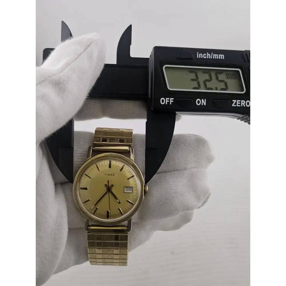 Mens Vintage 1977 Timex Manual Wind Watch Rare Gold Dial New Band Runs